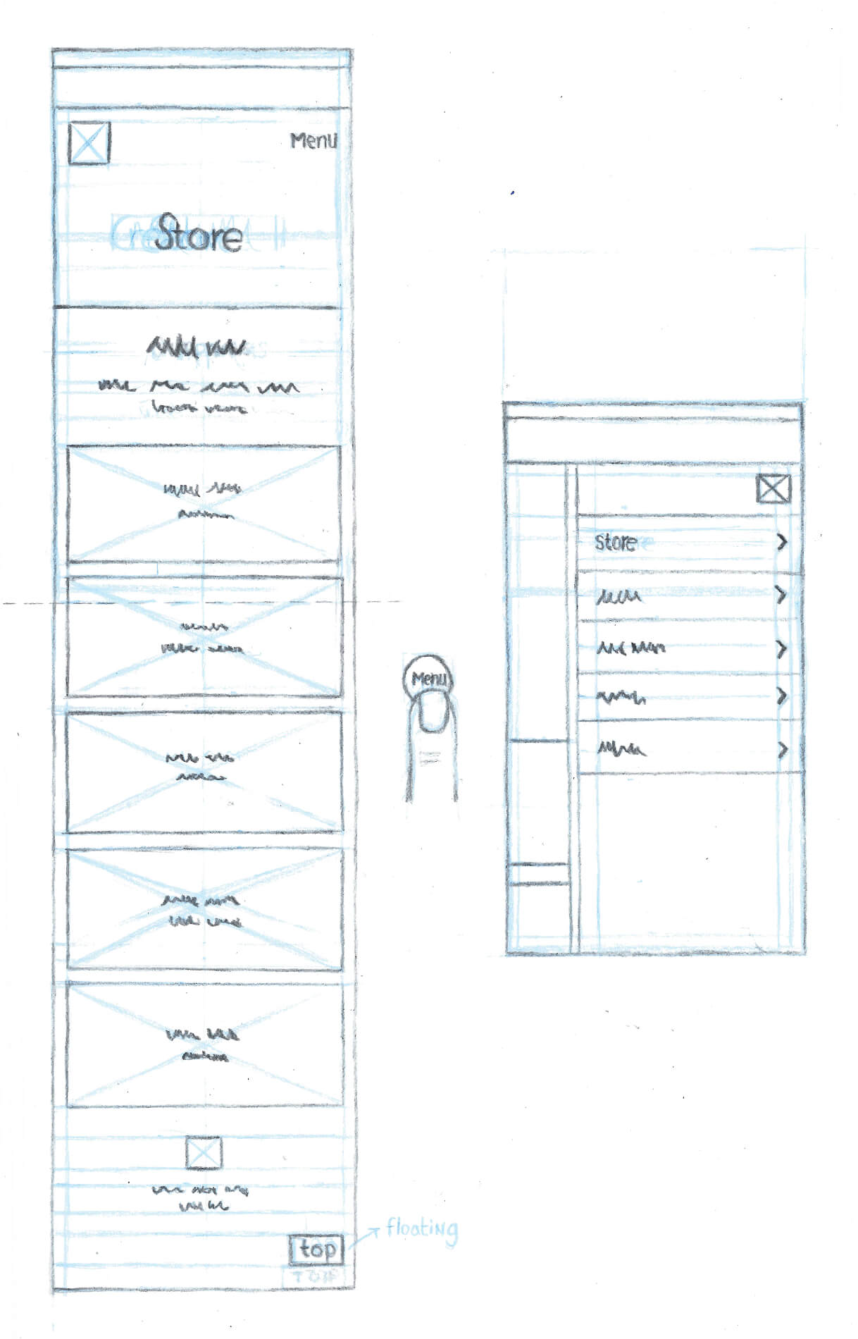 A sketch of the 'store' page's final design on mobile