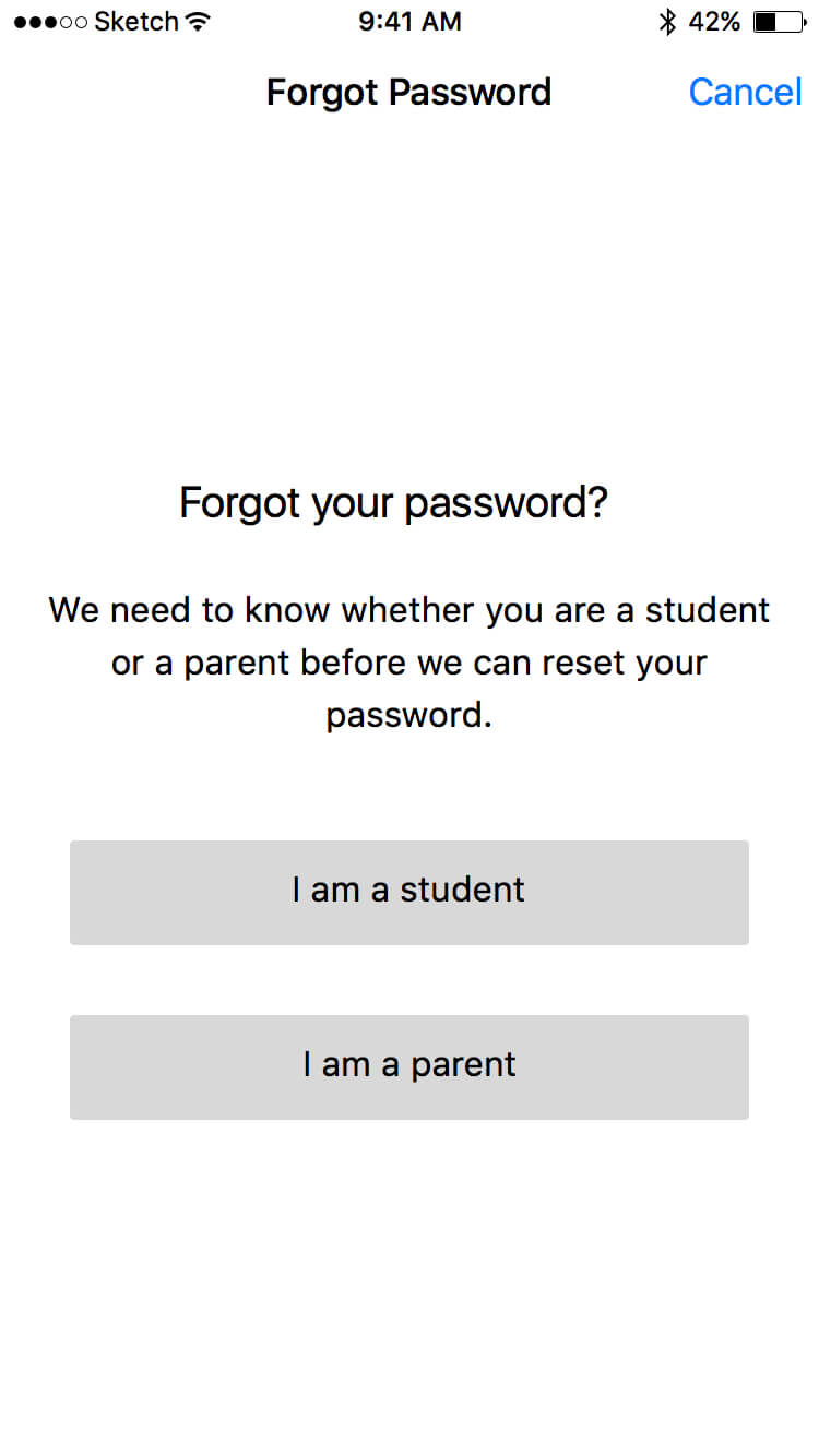 A wireframe for the 'Forgot Password' page